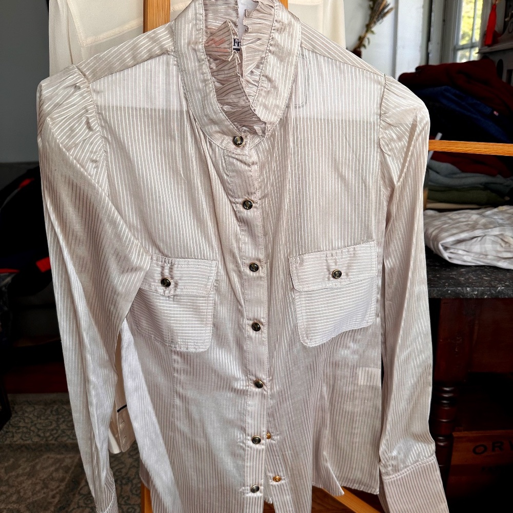 Lia Kes New York Silk & Cotton Ruffled Blouse, Size 4